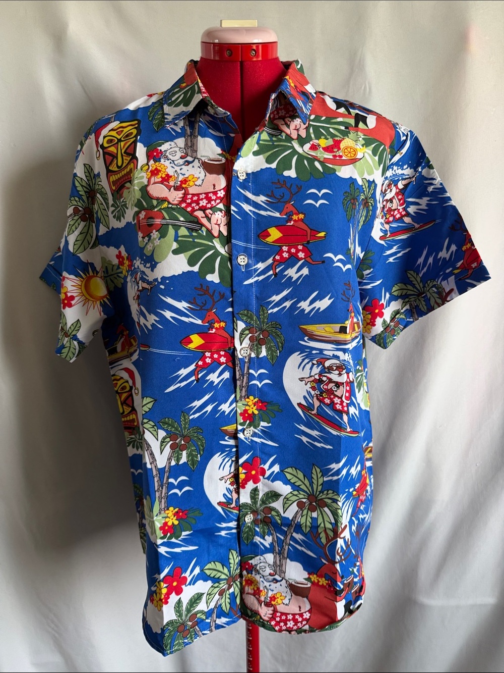 Blue Tropical Print Short-Sleeve Men's Shirt